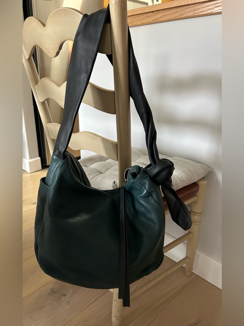 Daniella Lehavi Dark Green Leather Shoulder Hobo Bag with Black Strap